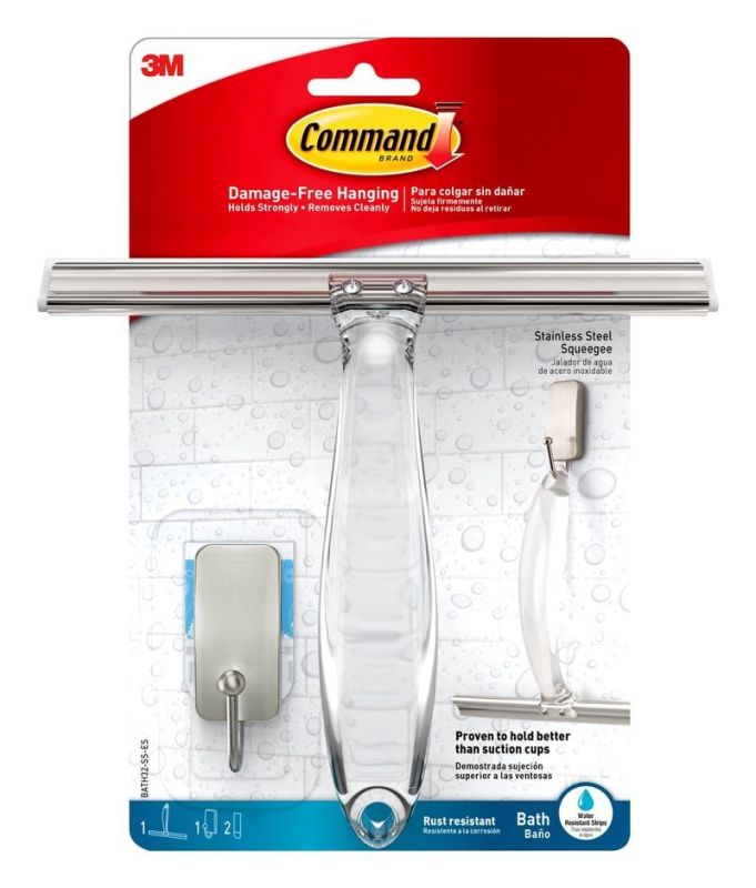 Command™ Bath Squeegee and Satin Nickel Hook Bath32-SN
