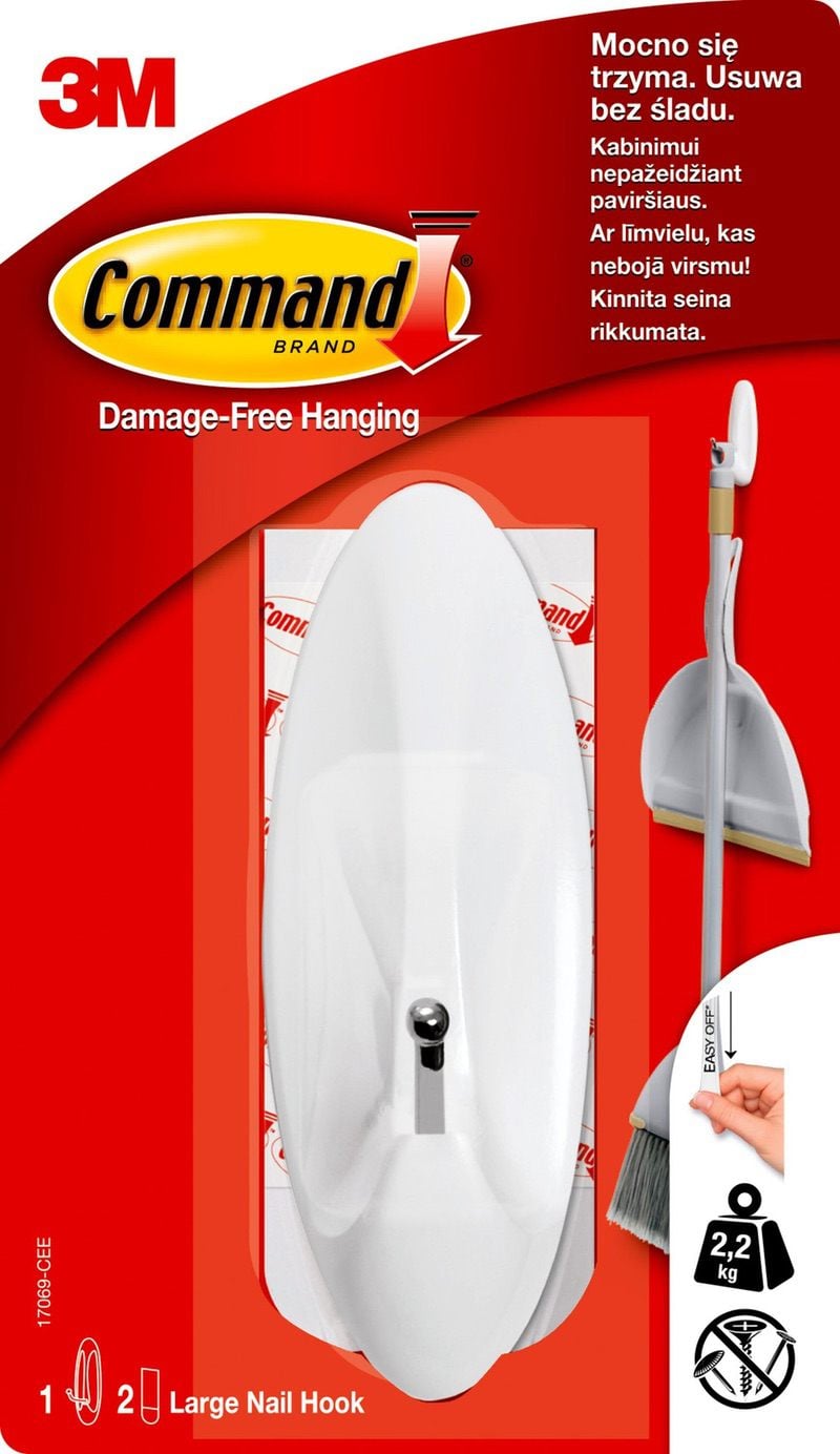 17069 Command Ovális műanyag akasztó fém kampóval, L 1 db