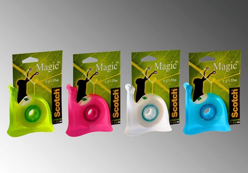 3M™ Scotch® Csiga asztali adagoló - Fiatalos, max 19 mm széles szalagokhoz, Magic™ 810 19 mm x 33 m ragasztószalaggal feltöltve, négyféle színű szortiment