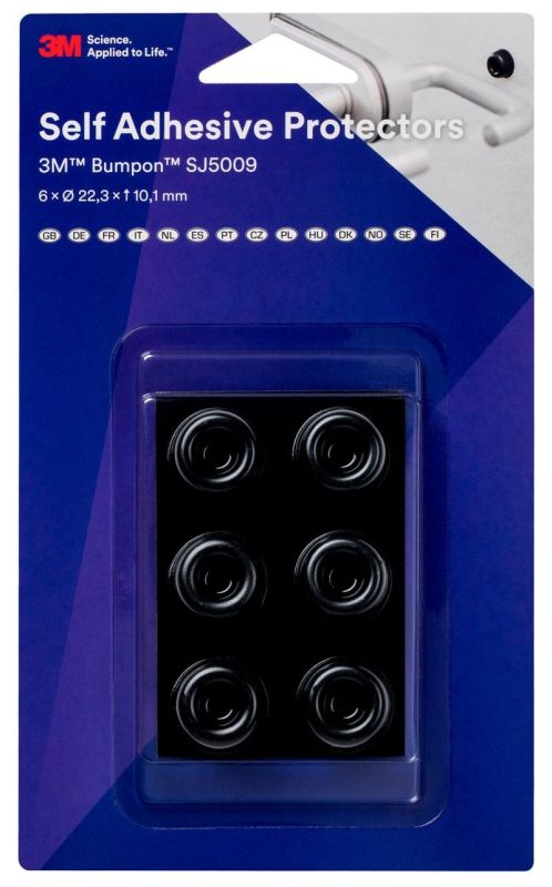 3M™ SJ5009 Bumpon™ öntapadó alátét, fekete, 6/bliszter