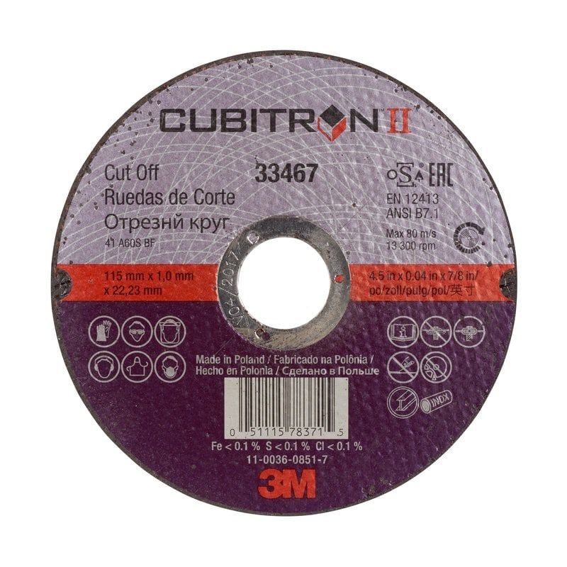 3M™ Cubitron™ II Vágókorong, 33467, 115 mm x 1 mm x 22.23 mm, 5 db / doboz, 6 doboz / karton