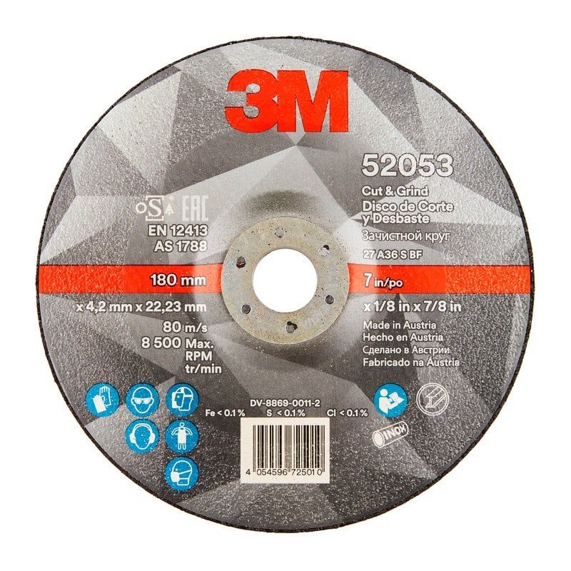 3M™ Cut & Grind tisztító, - vágókorong T27, 180 mm x 4.2 mm x 22.23 mm