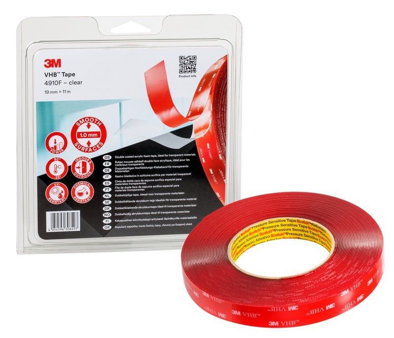 3M™ VHB™ 4910F akril kétoldalas ragasztószalag, 1,0 mm vastag, átlátszó, 12 mm x 33 m