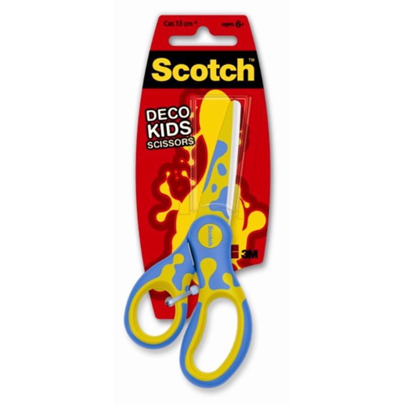3M™ Scotch® Kids olló dekorációs - 13 cm, rozsdamentes acél, iskolai vagy otthoni használatra, gyermekkéz méretre kialakítva, jobb- és balkezes használathoz, kék, pink és zöld