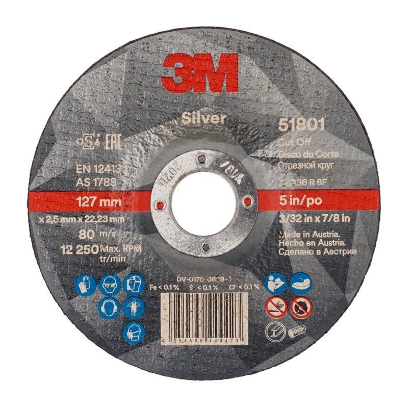 3M™ Silver Cut-Off Wheel, T42, 125 mm x 2.5 mm x 22.2 mm