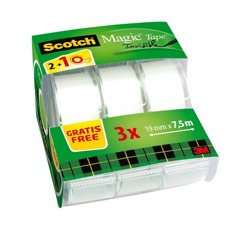 Scotch™ Magic™ Invisible Tape, 2 Rolls, 19 mm x 7.5 m 1 FREE on Handheld Dispenser