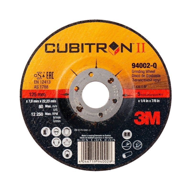 3M™ Cubitron™ II Depressed Center Grinding Wheel, T27, 115 mm x 7 mm x 22.2 mm
