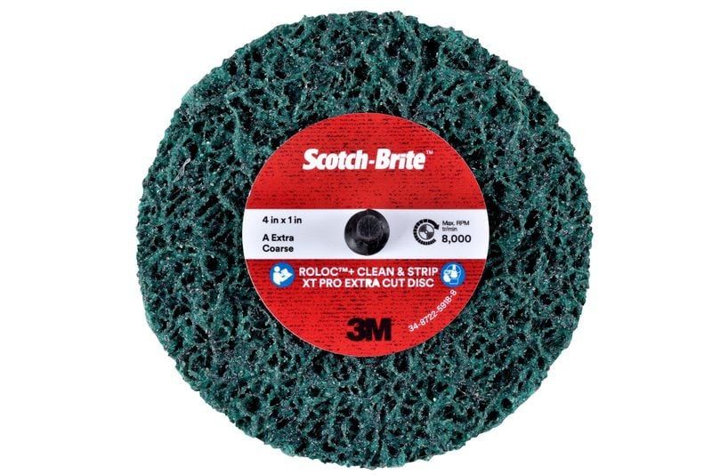Scotch-Brite™ Roloc™+ Clean and Strip XT Pro Extra Cut Disc, 150 mm x 13 mm x 6 mm, A XCRS, Green