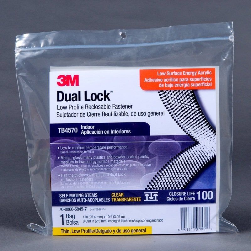 3M™ Dual Lock™ Low Profile Reclosable Fastener TB4570, Transparent, 25 mm x 3 m, 1.7 mm