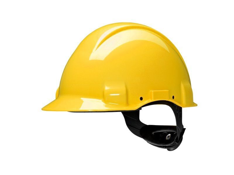 3M™ Hard Hat, Uvicator, Ratchet, Non vented, Dielectric 440v, Plastic Sweatband, Yellow, G3001NUV-GU, 20 ea/Case