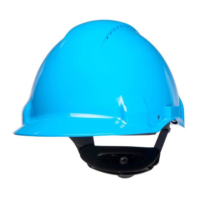 3M™ Hard Hat, Uvicator, Ratchet, Ventilated, Plastic Sweatband, Blue, G3000NUV-BB, 20 ea/Case