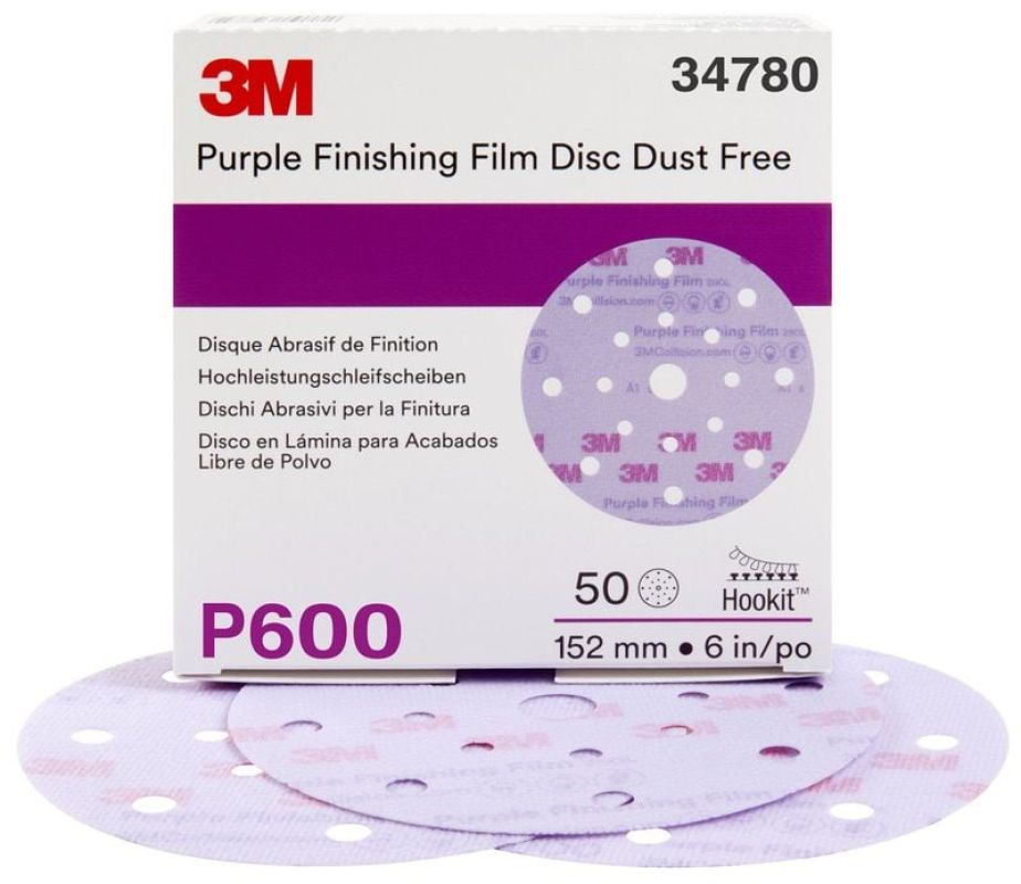 3M™ Hookit™ Purple Finishing Film Abrasive Disc 260L, 150 mm, 17 Hole, P600, 34780