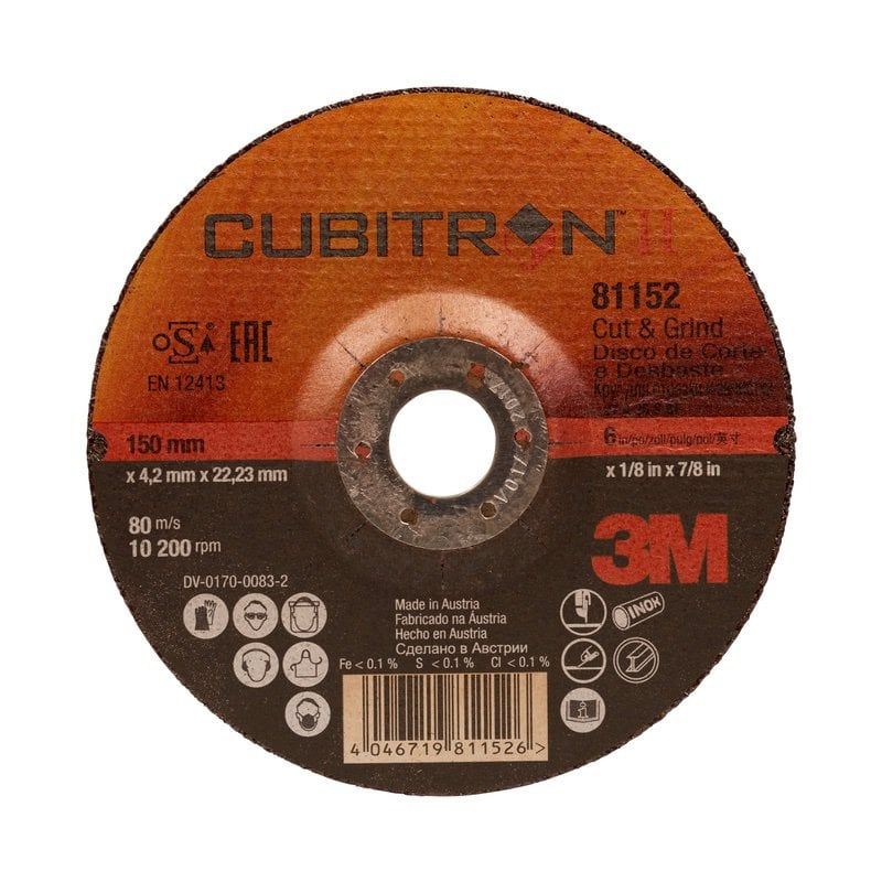3M™ Cubitron™ II Cut and Grind Wheel, T27, 150 mm x 4.2 mm x 22.2 mm