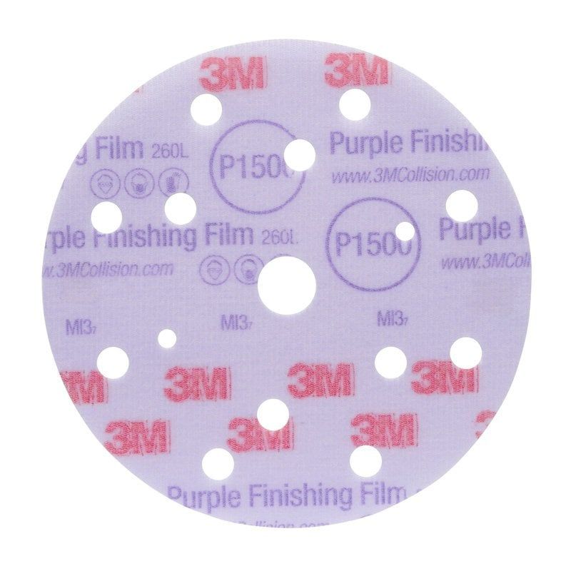 3M™ Hookit™ 260L lila felületkezelő filmes csiszolókorong, 150 mm, 15 lyukas, P1500, PN51154