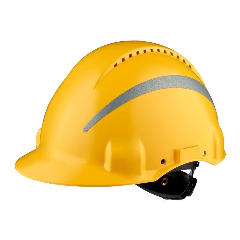 3M™ Hard Hat, Uvicator, Ratchet, Ventilated, Reflective, Plastic Sweatband, Yellow, G3000NUV-R-GU, 20 ea/Case