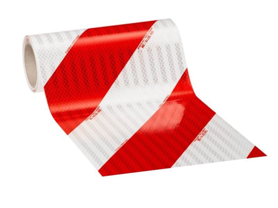 3M™ High Intensity Flexible Prismatic Reflective Sheeting 3410, Right, White/Red, 141 mm x 45.7 m