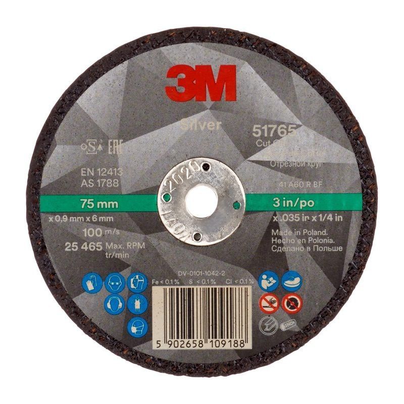 3M™ Silver Cut-Off Wheel, T41, 75 mm x 0.9 mm x 6.35 mm