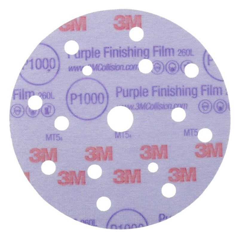 3M™ Hookit™ Purple Finishing Film Abrasive Disc 260L, 150 mm, 15 Hole, P1000, 51157