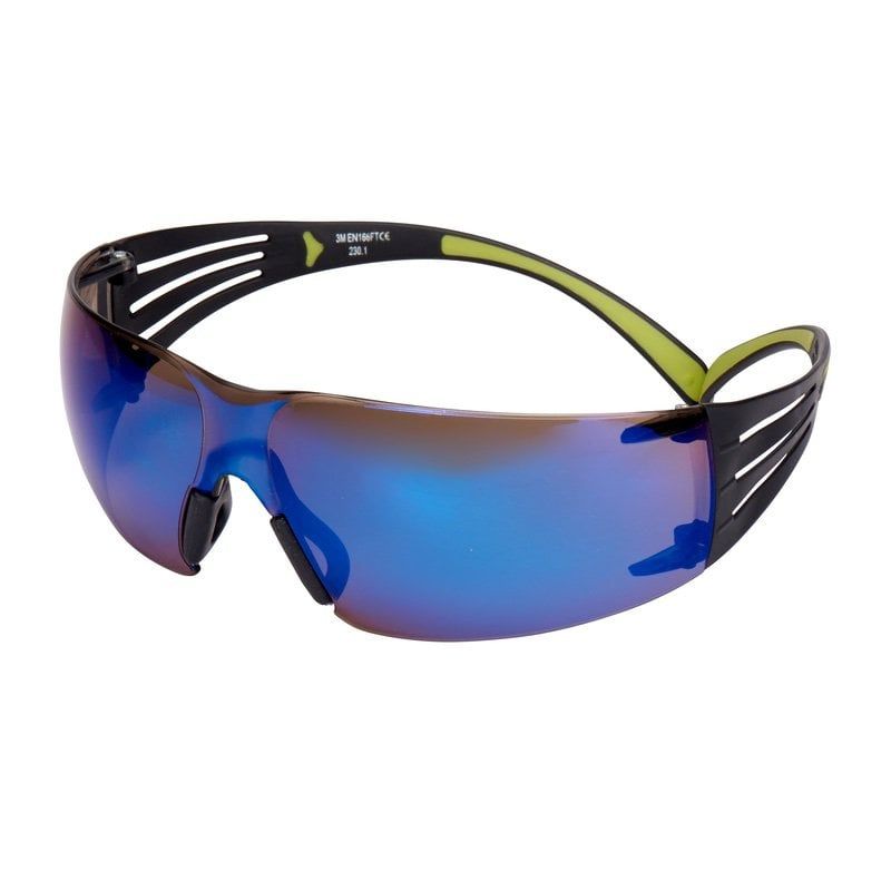 3M™ SecureFit™ 400 Safety Glasses, Black/Green frame, Anti-Scratch, Blue Mirror Lens, SF408AS-EU, 20/Case
