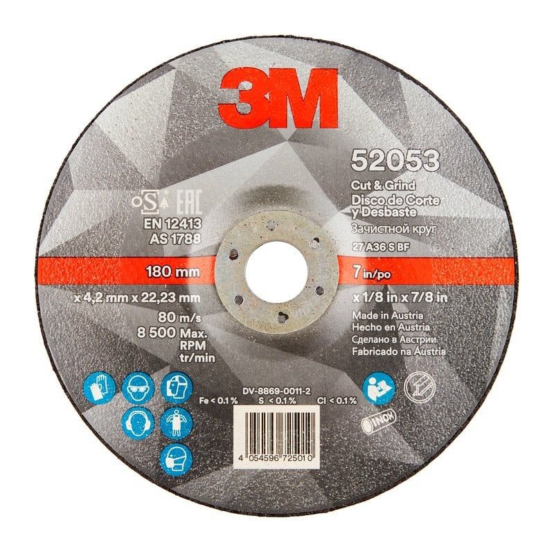 3M™ Cut & Grind Wheel, T27, 180 mm x 4.2 mm x 22.2 mm