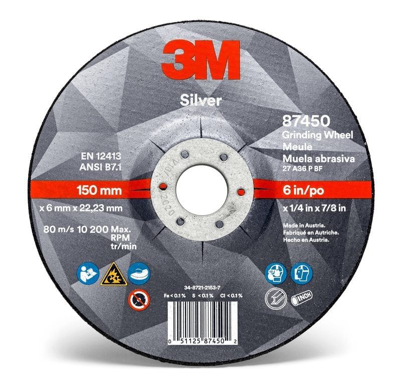 3M™ Silver Depressed Centre Grinding Wheel, T27, 150 mm x 7 mm x 22.2 mm