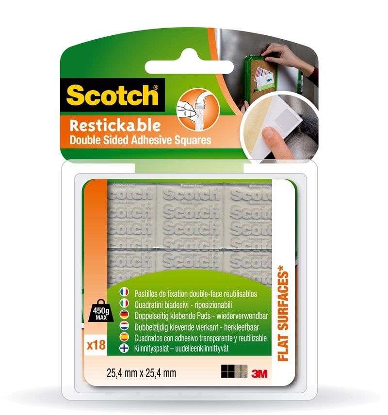 Scotch™ Restickable Double Sided Adhesive Squares 24 mm x 24 mm 18 Tabs