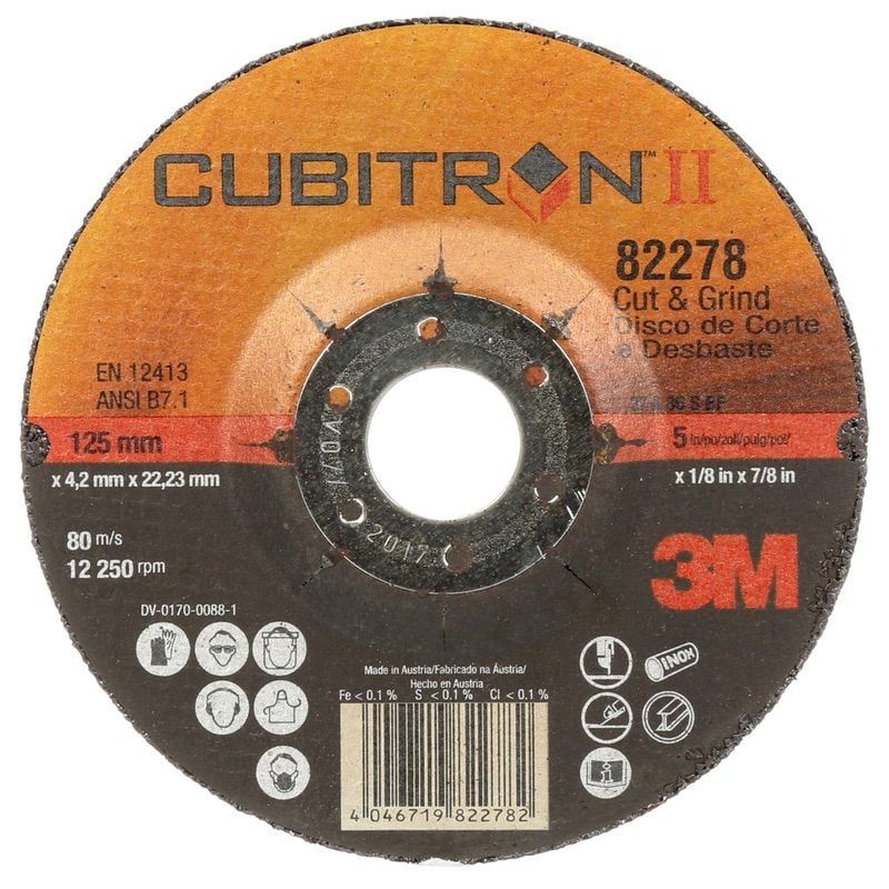 3M™ Cubitron™ II Cut and Grind Wheel, T27, 125 mm x 4.2 mm x 22.2 mm