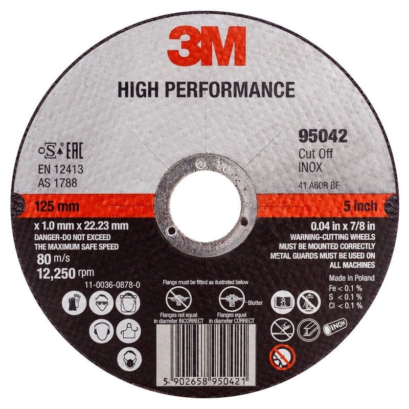 3M™ High Performance Cut-Off Wheel, T41, 125 mm x 1 mm x 22.2 mm