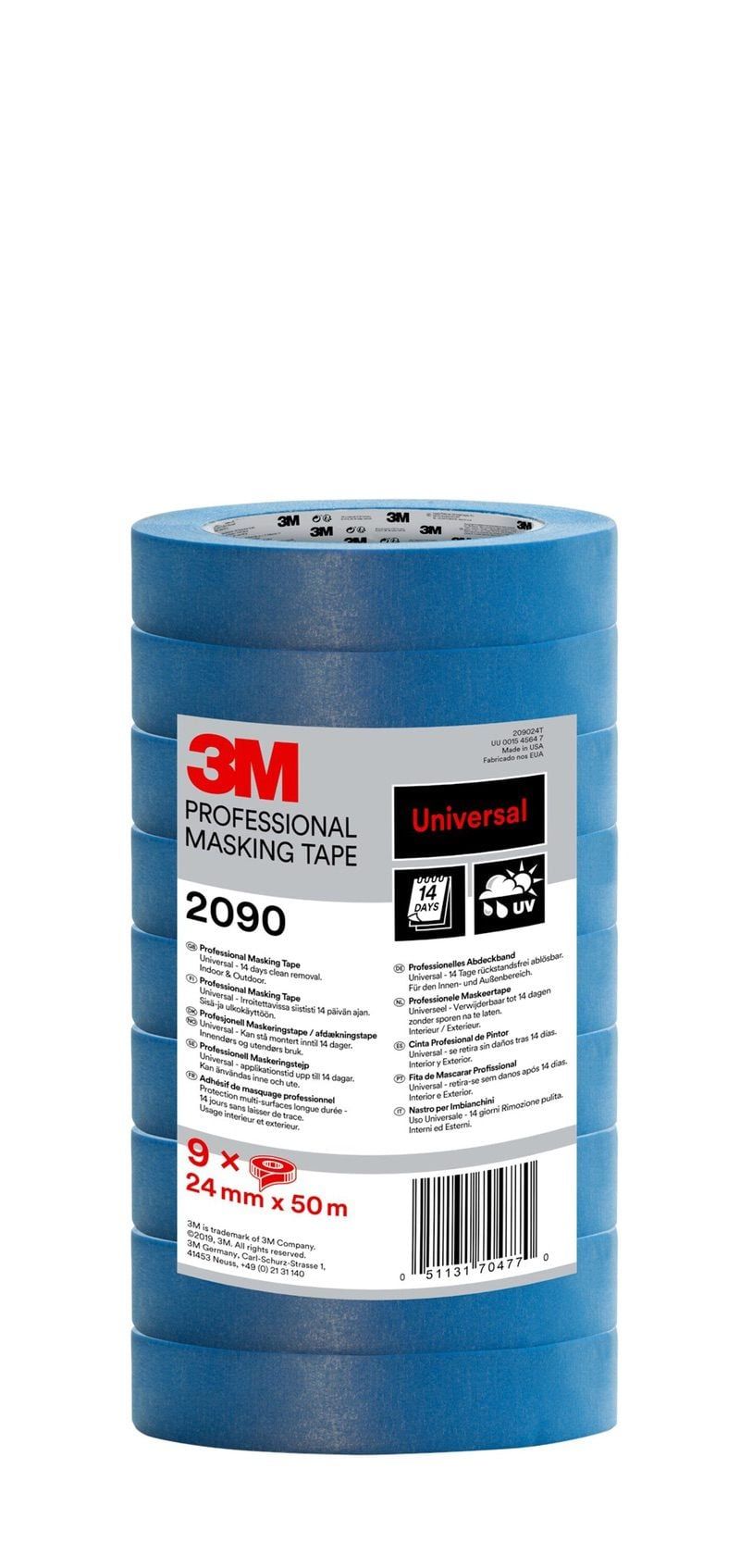 3M™ Professional Masking Tapes 2090 Multi-surfaces 9 Rolls 24 mm x 50 m
