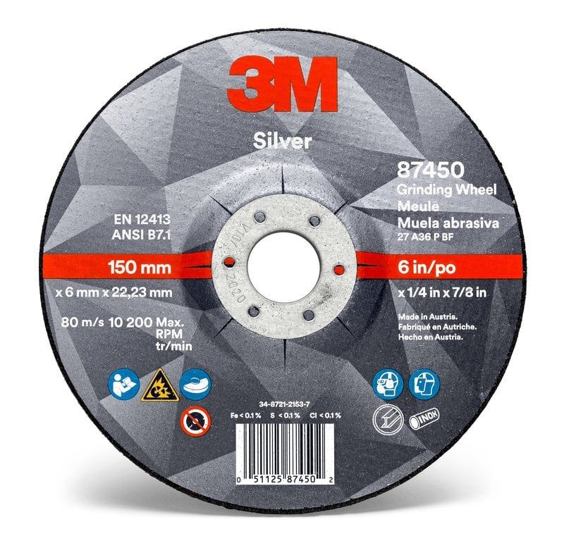 3M™ Silver Depressed Centre Grinding Wheel, T27, 115 mm x 7 mm x 22.2 mm