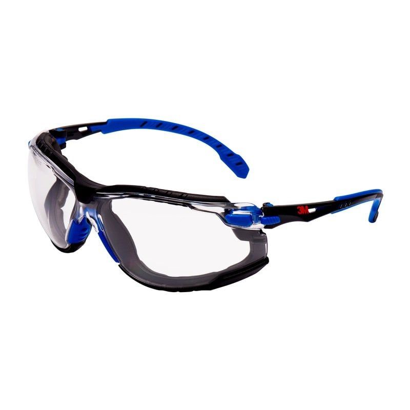 3M™ Solus™ 1000 Safety Glasses, Blue/Black frame, Scotchgard™ Anti-Fog / Anti-Scratch Coating (K&N), Clear Lens, Foam Gasket and Strap, S1101SGAFKT-EU, 20/Case