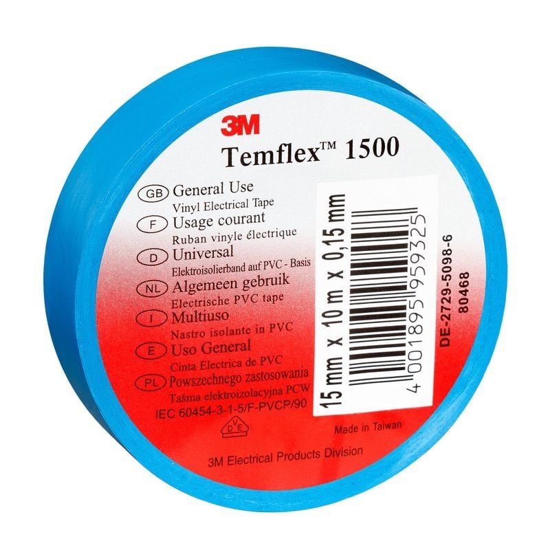 3M™ Temflex™ 1500 Vinil Elektromos szalag, kék, 15 mm x 10 m