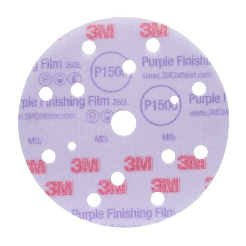 3M™ Hookit™ Purple Finishing Film Abrasive Disc 260L, 150 mm, 15 Hole, P1500, 51154