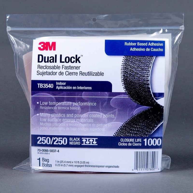 3M™ Dual Lock™ Reclosable Fastener TB3540, Black, 25 mm x 3 m, 5.7 mm