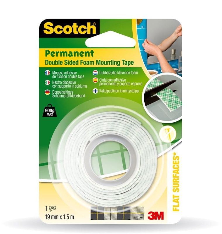 Scotch™ Permanent Double Sided Foam Mounting Tape 19 mm x 1.5 m 1 Roll