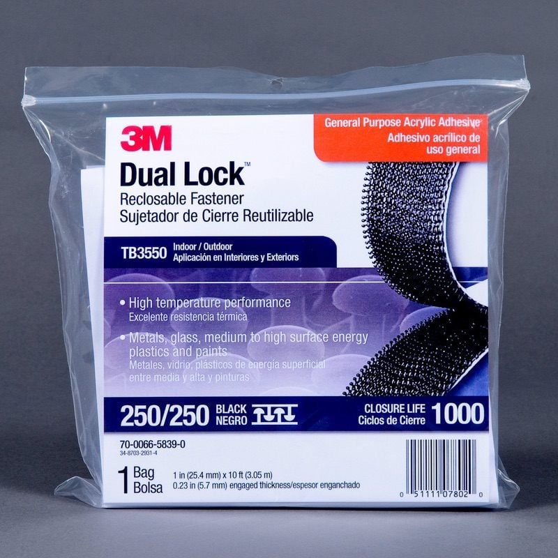 3M™ Dual Lock™ Reclosable Fastener TB3550, Black, 25 mm x 3 m, 5.7 mm
