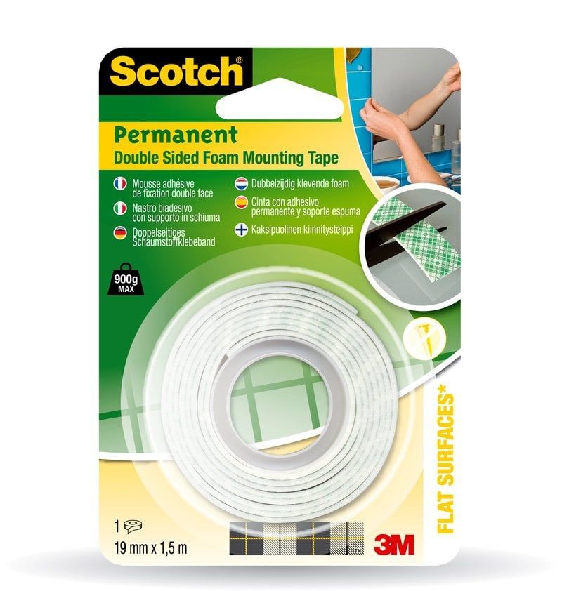 Scotch™ Permanent Double Sided Foam Mounting Tape 19 mm x 1.5 m 1 Roll