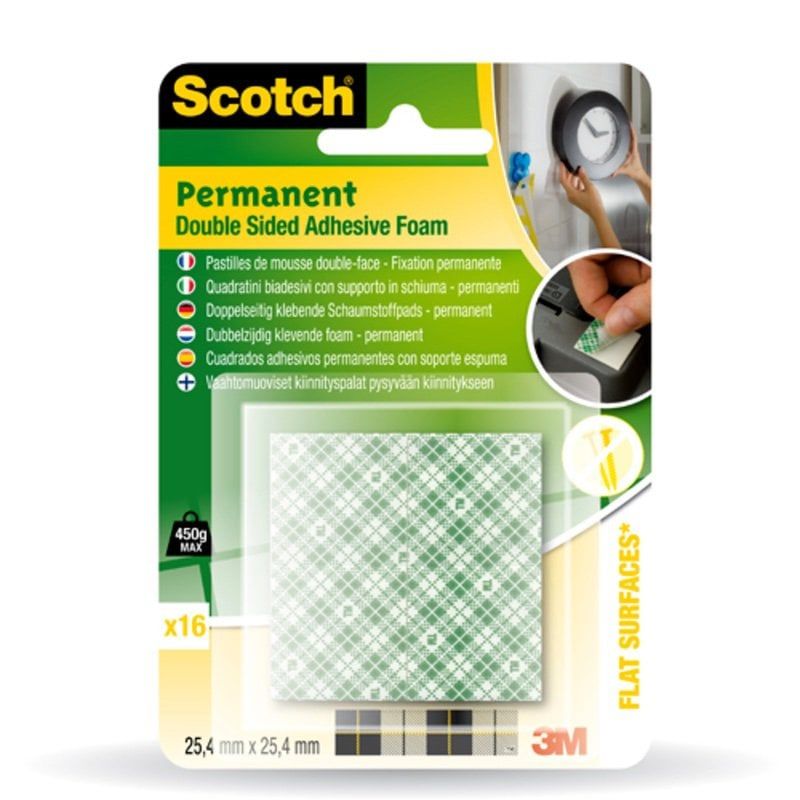 111CC Scotch® Permanent Double Sided Adhesive Foam Squares 25.4 mm x 25.4 mm 16 Squares 18UN/BOX