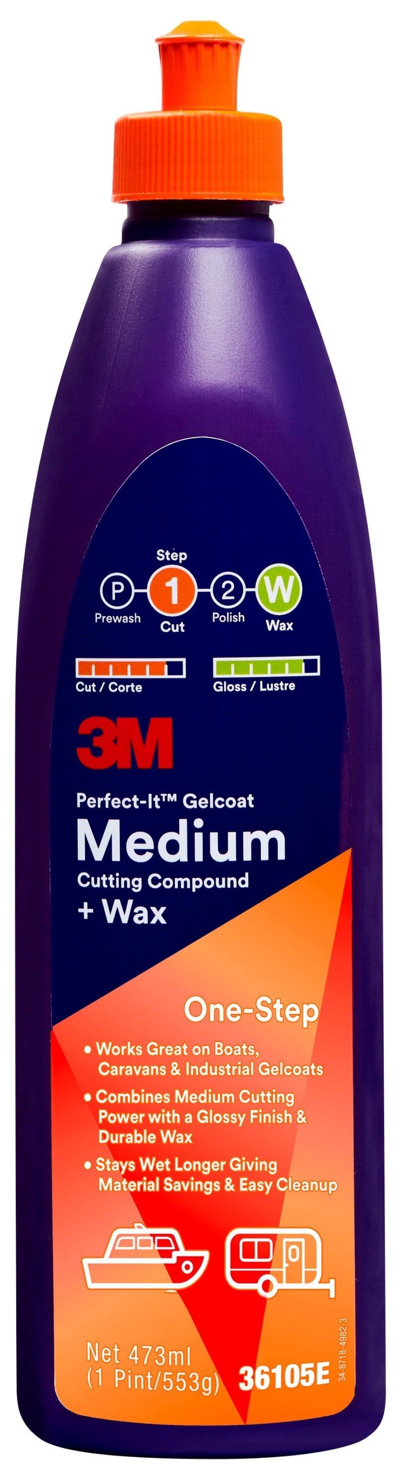 3M™ Perfect-It™ Gelcoat Medium Cutting Compound + Wax, 473 ml, 36105E