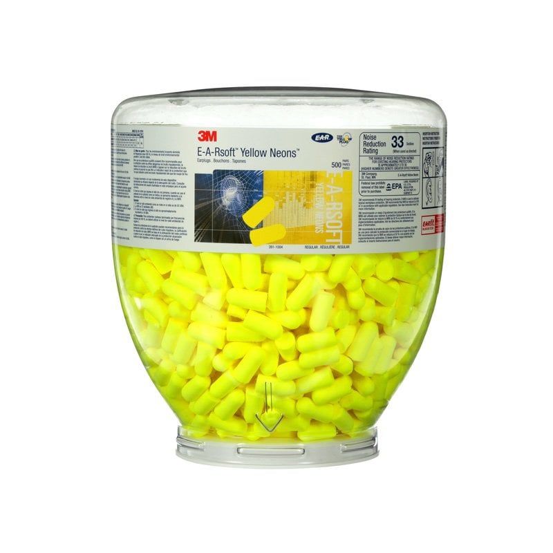 3M™ E-A-R™ E-A-Rsoft™ Yellow Neons™ Earplugs, 36 dB, Refill Bottle, 500 Pairs/Bottle, PD-01-002