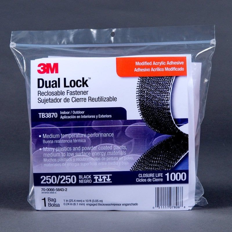 3M™ Dual Lock™ Reclosable Fastener TB3870, Black, 25 mm x 3 m, 6.1 mm