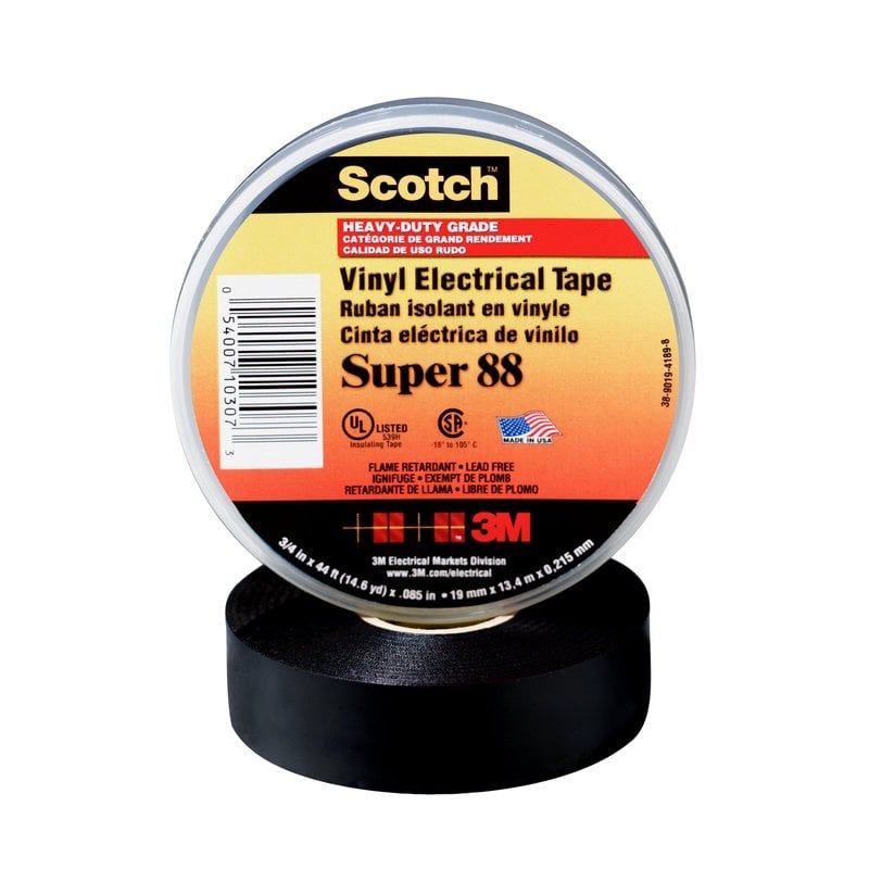 Scotch™ Vinyl Electrical Tape Super 88, Black, 19 mm x 33m, 48 per case