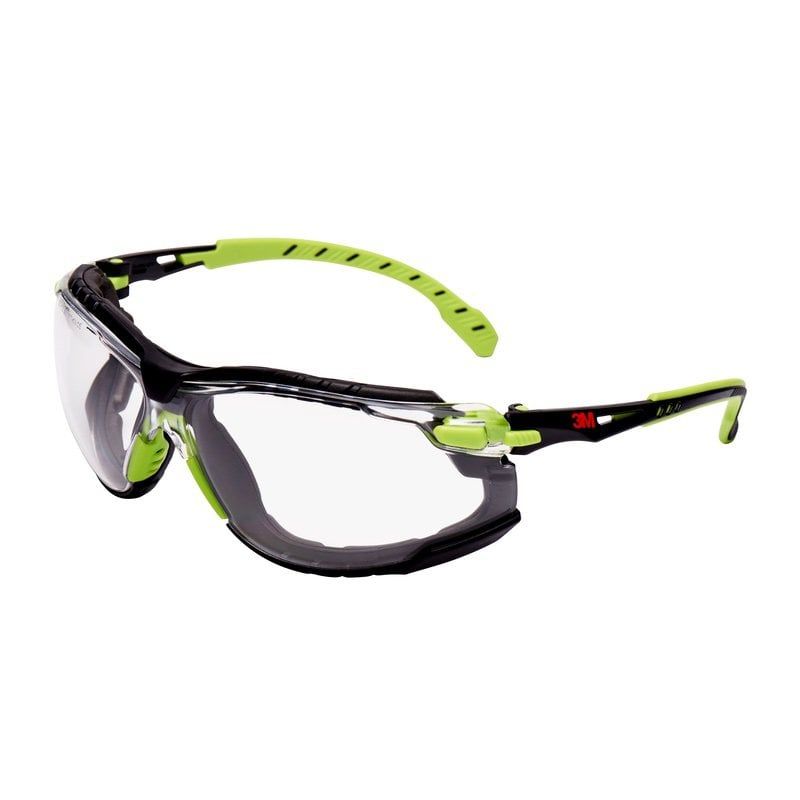 3M™ Solus™ 1000 Safety Glasses, Green/Black frame, Scotchgard™ Anti-Fog / Anti-Scratch Coating (K&N), Clear Lens, Foam Gasket and Strap, S1201SGAFKT-EU, 20/Case