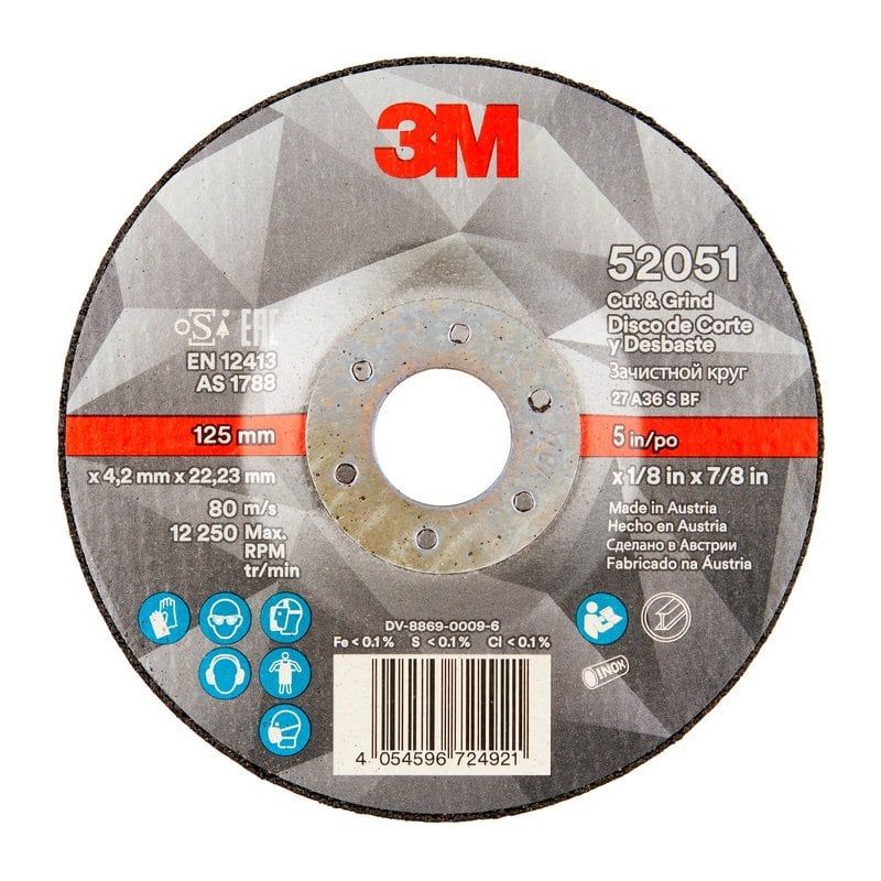 3M™ Cut & Grind tisztító, - vágókorong T27, 125 mm x 4.2 mm x 22.23 mm