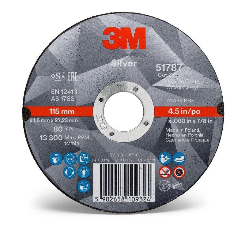 3M™ Silver Cut-Off Wheel, T41, 115 mm x 1.6 mm x 22.2 mm